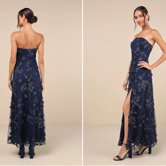 LULUS Prom Wedding Floral Romantic Strapless Sexy Elegant Chic Maxi Dress - Picture 4 of 5